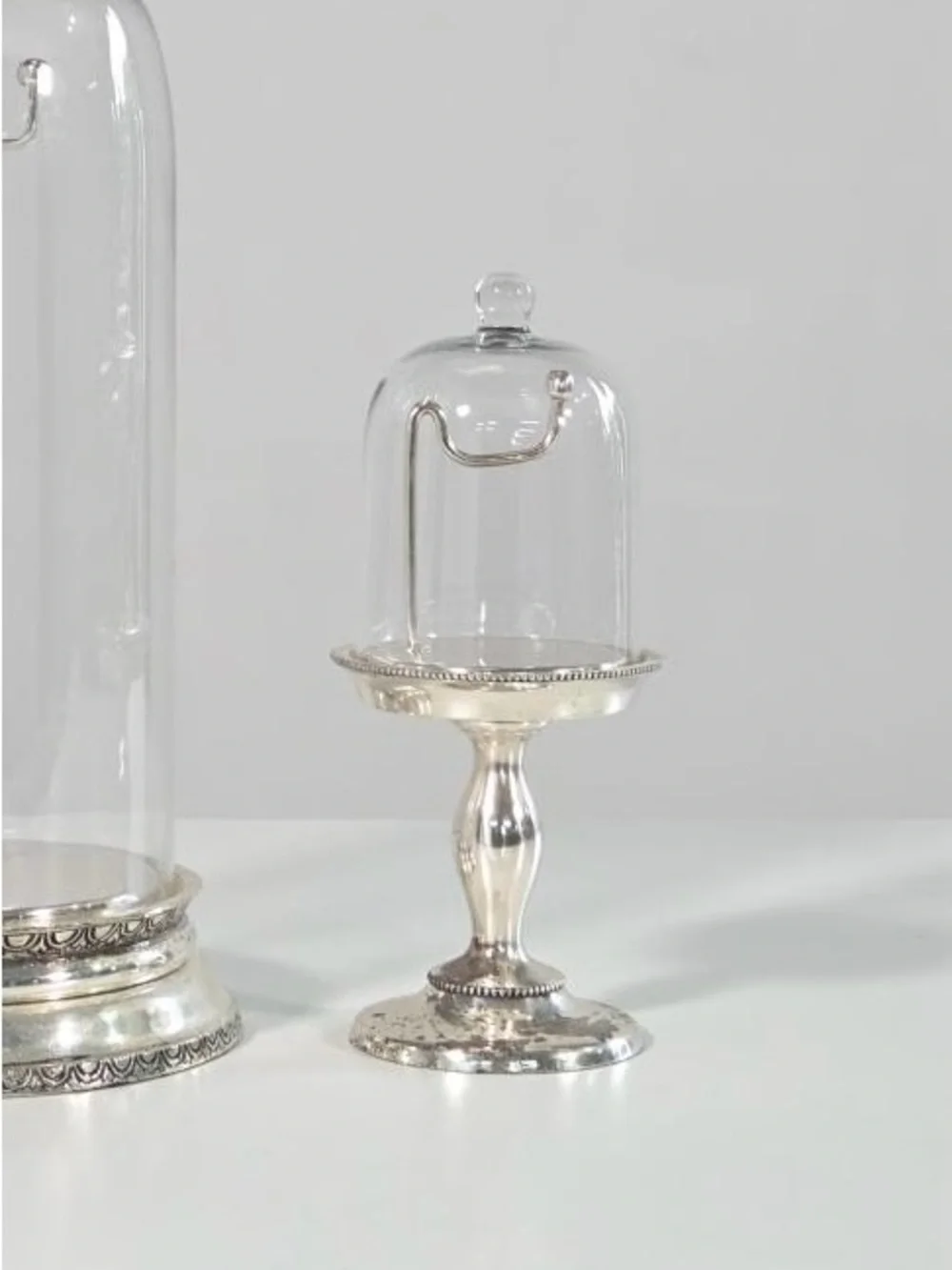 Pottery Barn Clear Glass Cloche with Silver Pedestal